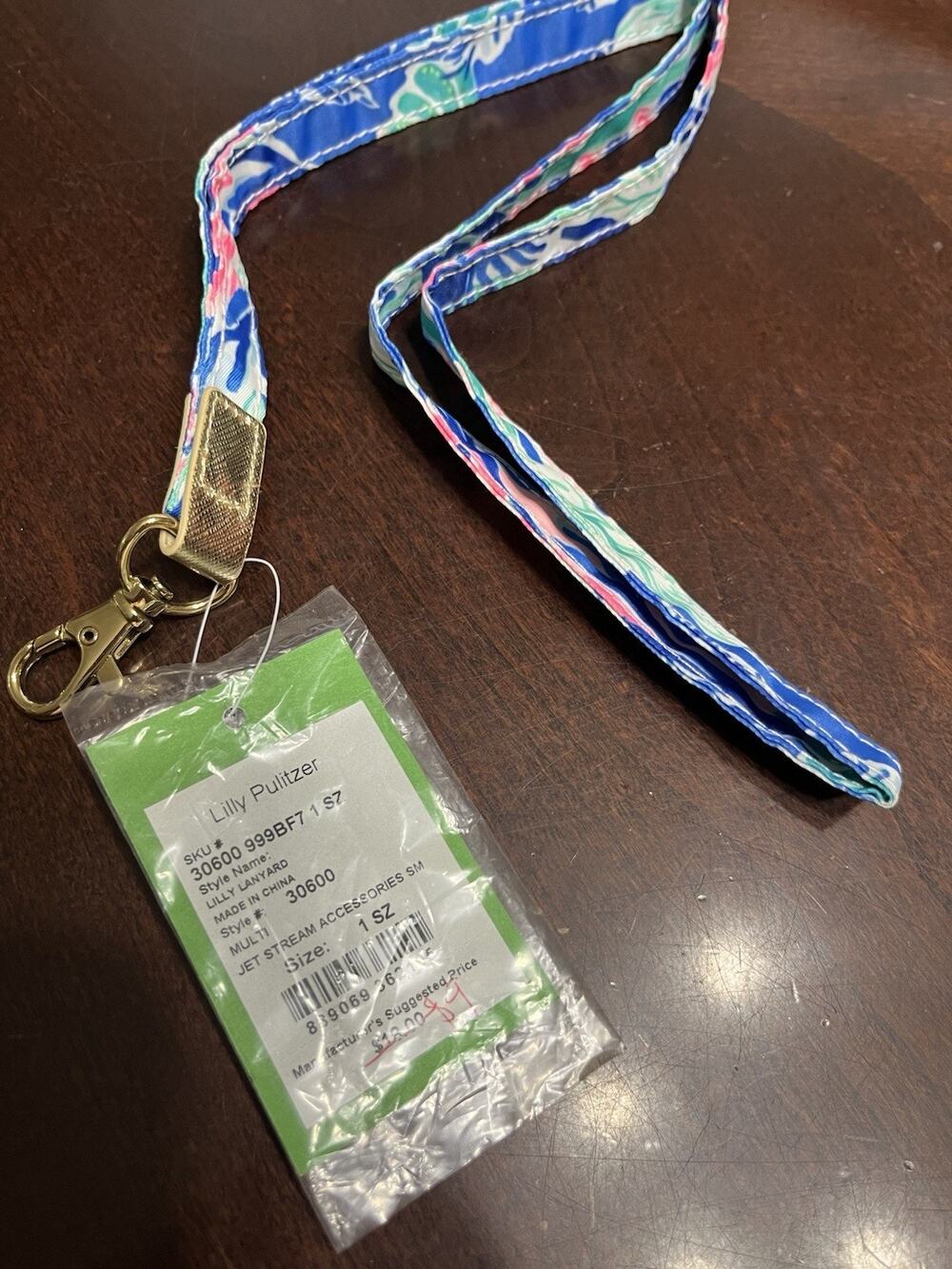 Lilly Pulitzer Lanyard Jet Stream Blue Pink And Green ID Holder New NWT